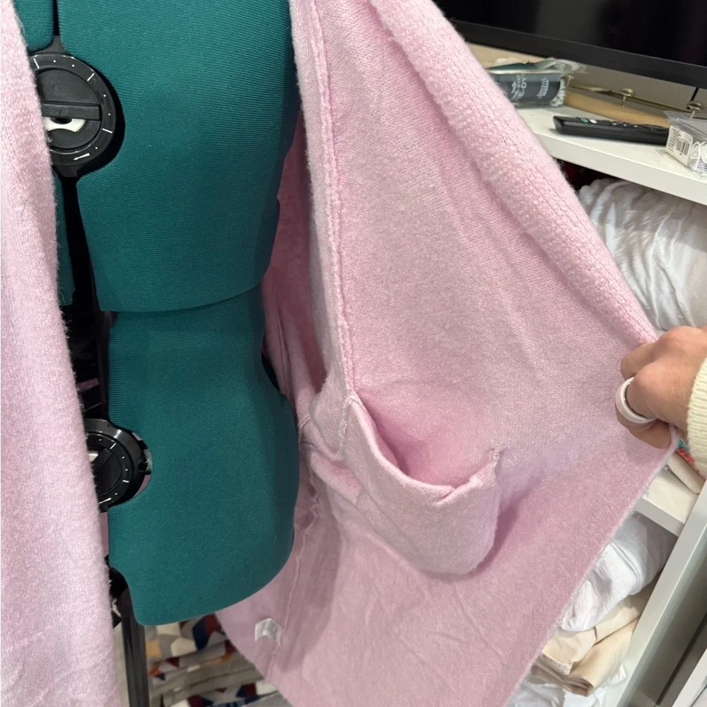 Lavender Pink Open-Front Cozy Cardigan Sweater for Women Drop Sleeves Pockets S
